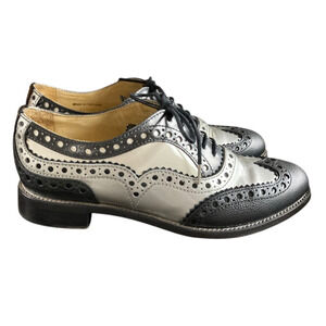 The Office Of Angela Scott Mr. Doubt Black And Silver Leather Oxfords 37.5 7.5